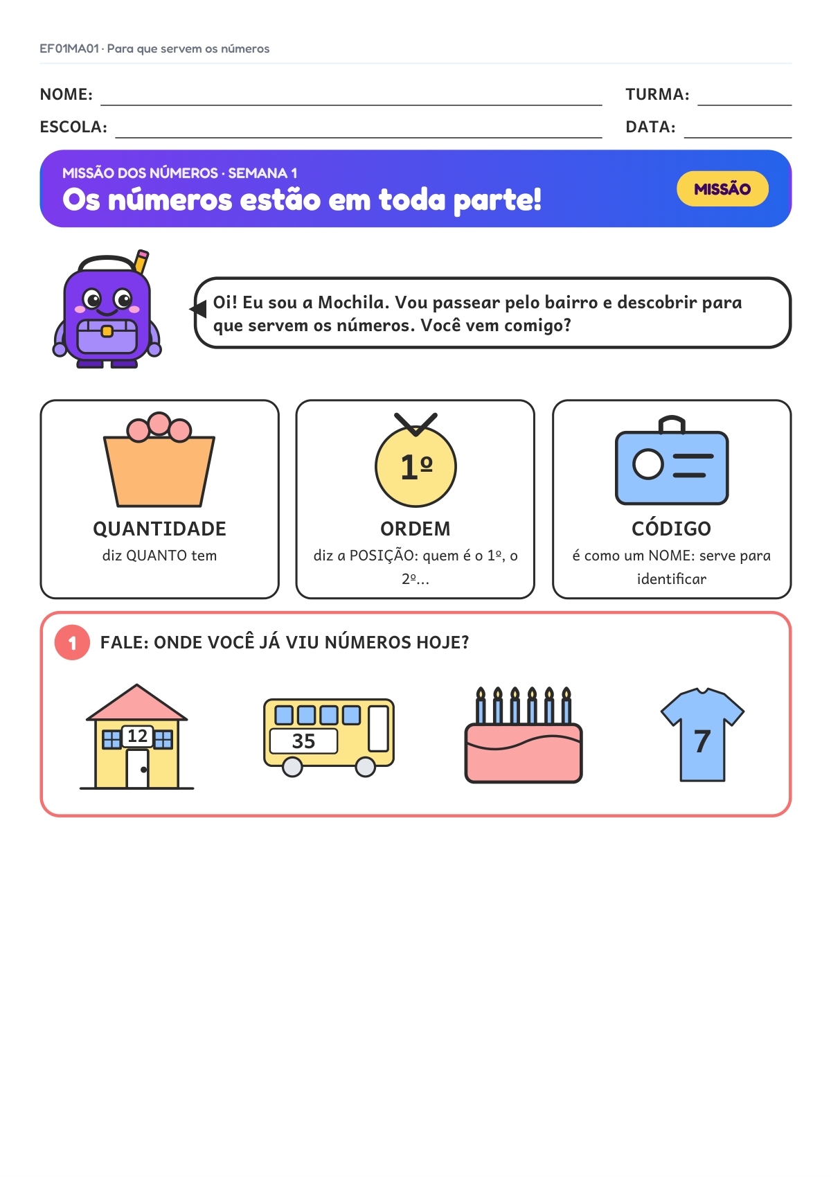 Kit: Para que servem os números · 1º ano · EF01MA01 — imagem 2